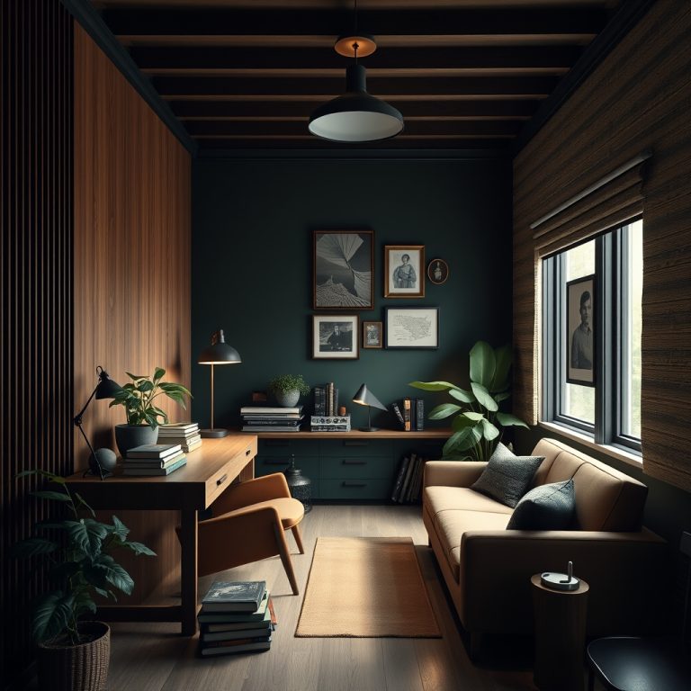 The Intersection of Warmth and Wisdom: Designing a Dark Academia Study with Japandi Simplicity and Biophilic Touches